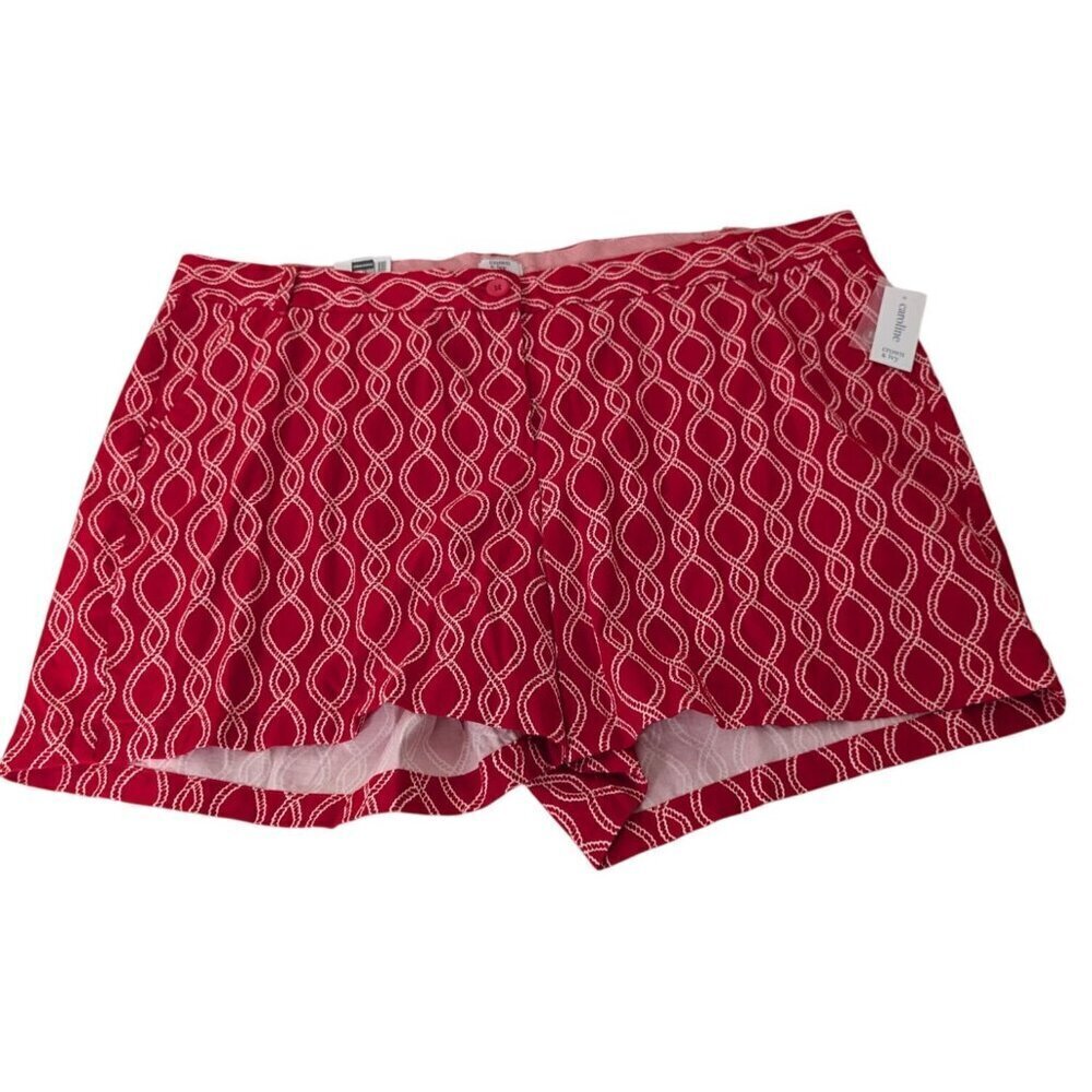 NEW Crown & Ivy Caroline Shorts Womens Size 24W Red Chain Rope Nautical Stretch
